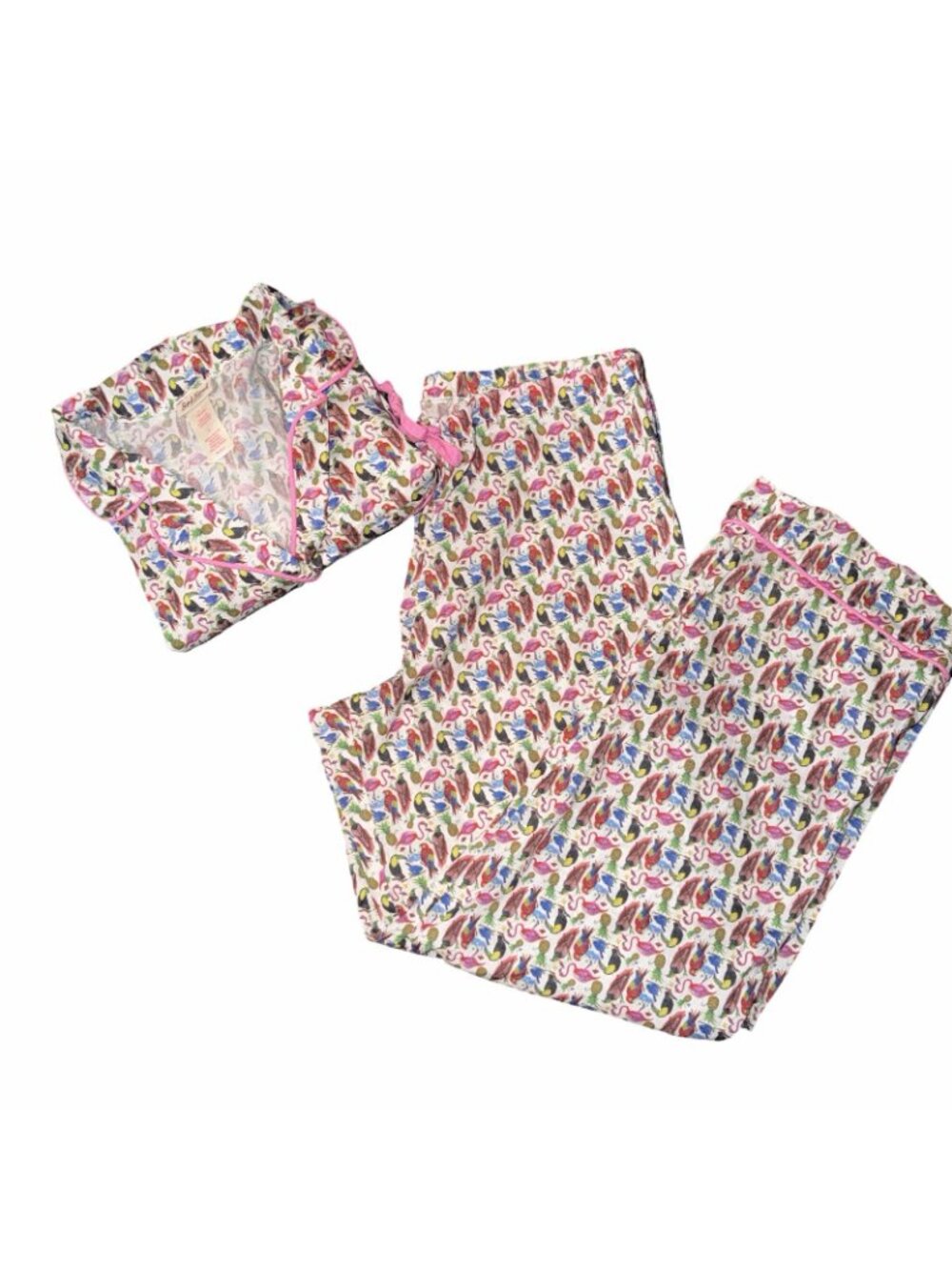 BedHead Pajamas Tropical Bird & Flamingo 100% Cotton Pajama Set Sz L Made In USA - Picture 2 of 5